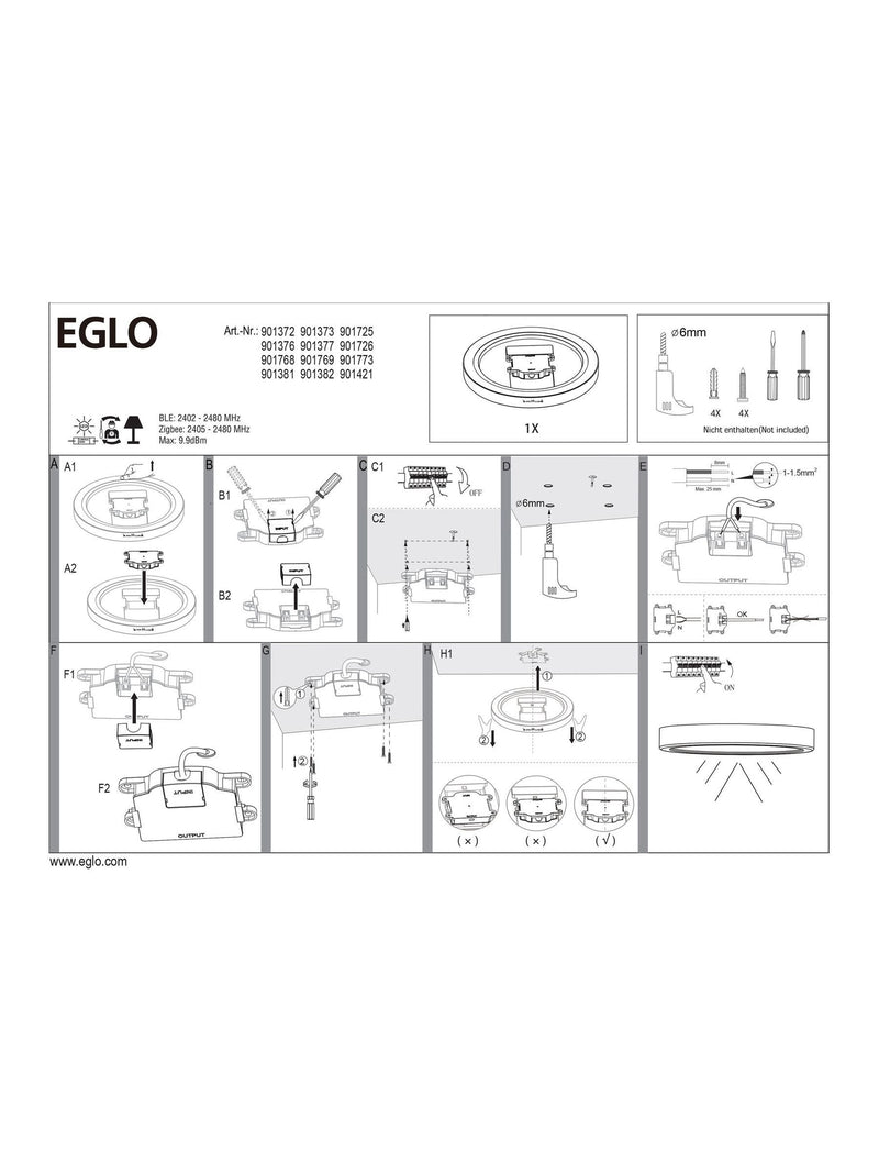 Eglo Black Fueva 6-Z Smart RGB IP44 Ceiling Light