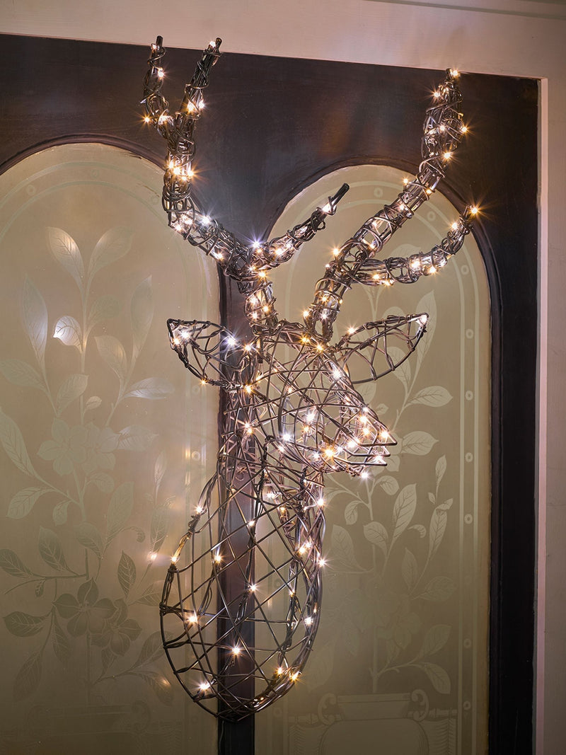 Lights4fun rattan stag head LED wall light 80cm, UK version