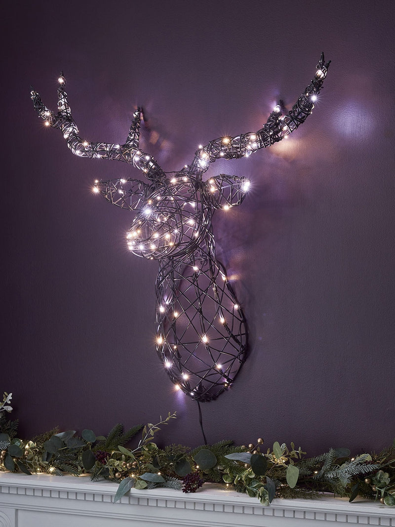 Lights4fun rattan stag head LED wall light 80cm, UK version