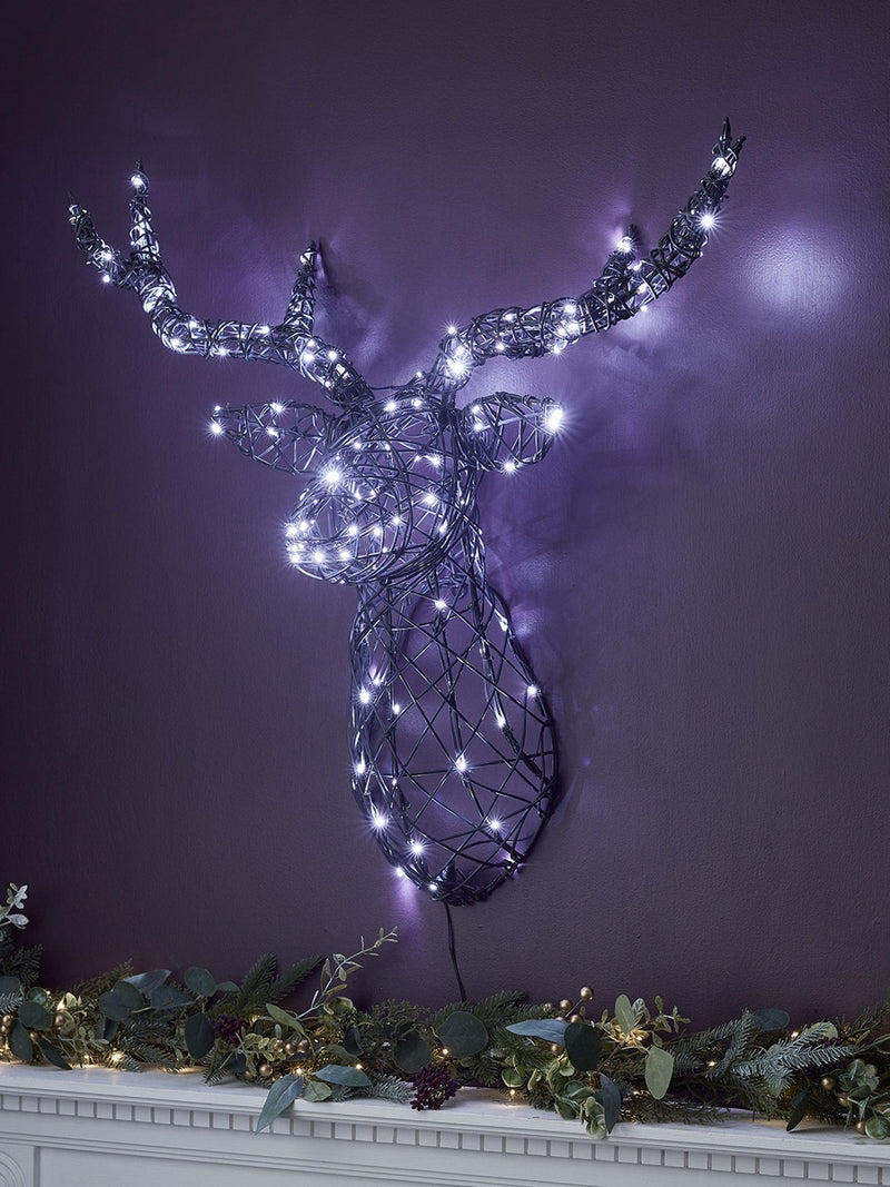Lights4fun rattan stag head LED wall light 80cm, UK version