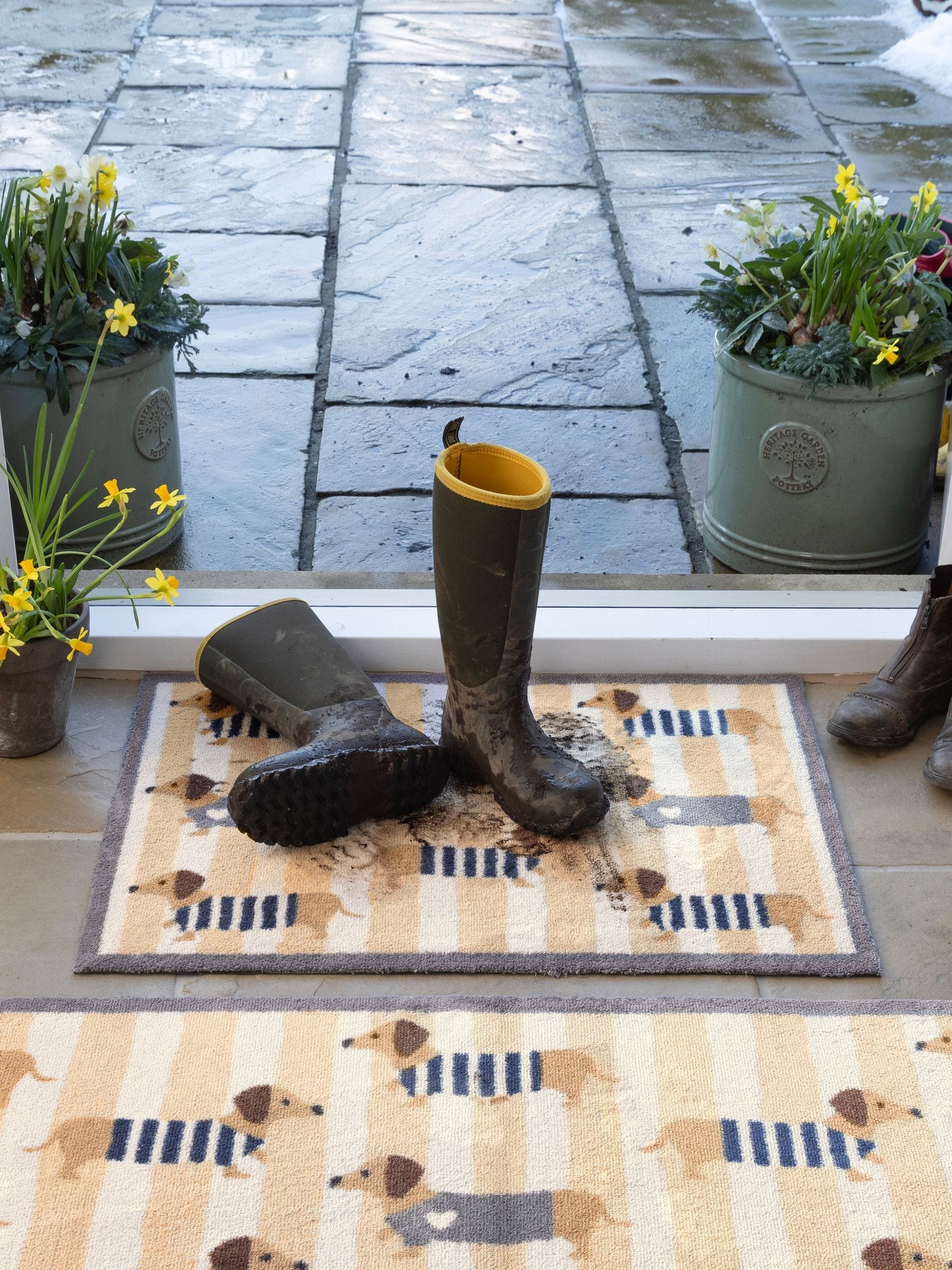 Hug Rug beige sausage dog doormat 65x85cm - British product