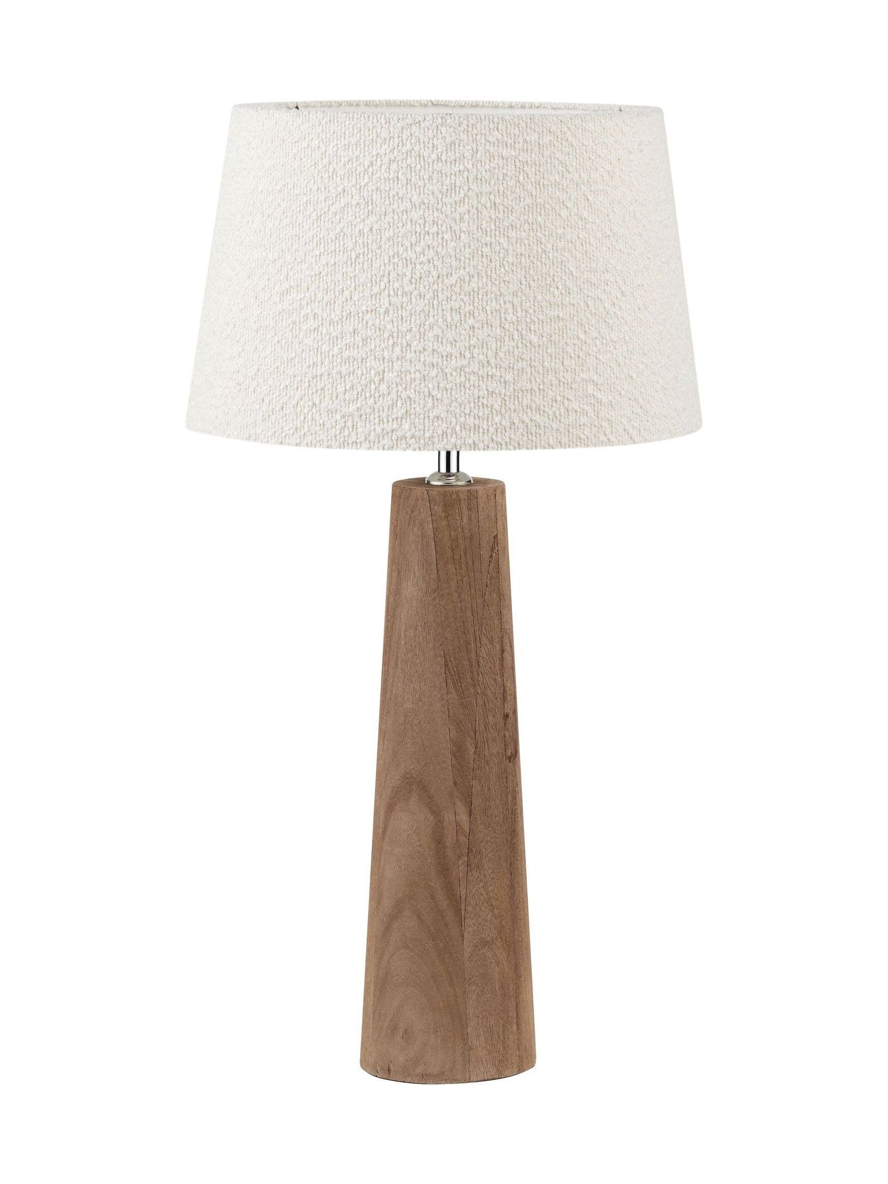 Pacific Natural conical wood table lamp with white boucle shade (British brand)