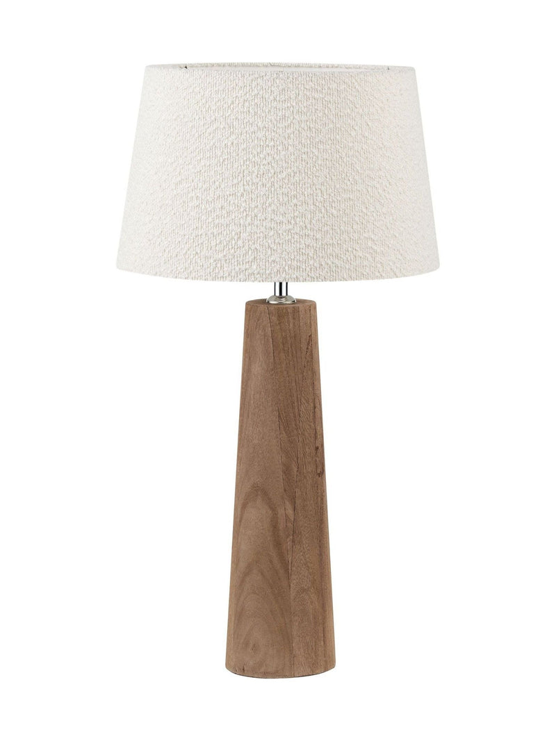 Pacific Natural conical wood table lamp with white boucle shade (British brand)