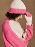 Ro&Zo pink colour block beanie hat with cashmere (British brand)