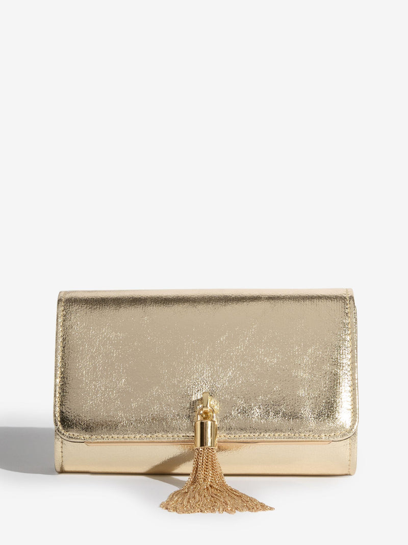 Love & Roses gold tassel clutch bag, imported from the UK