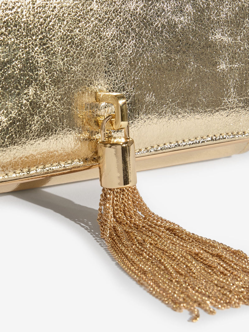 Love & Roses gold tassel clutch bag, imported from the UK