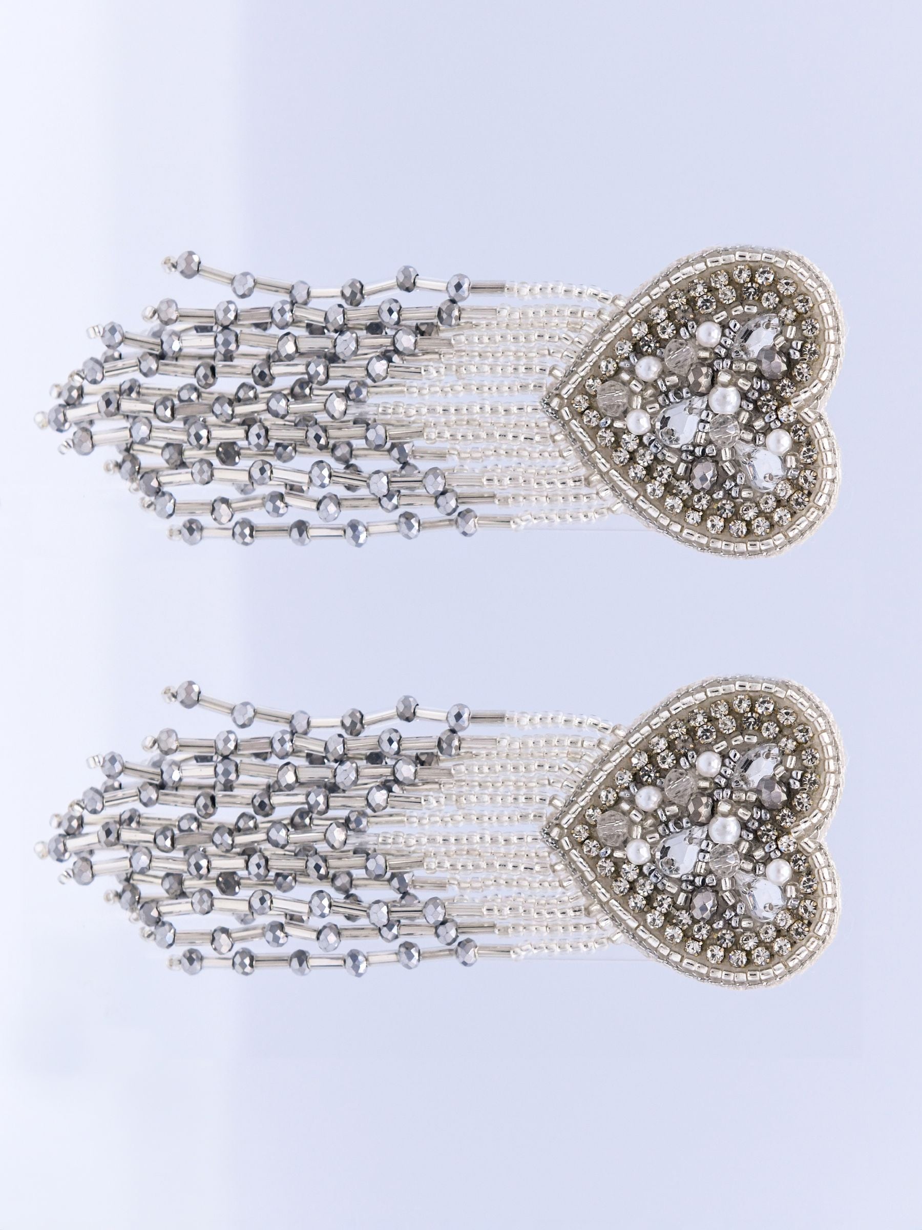 Bibi Bijoux silver tone heart shower earrings, UK version