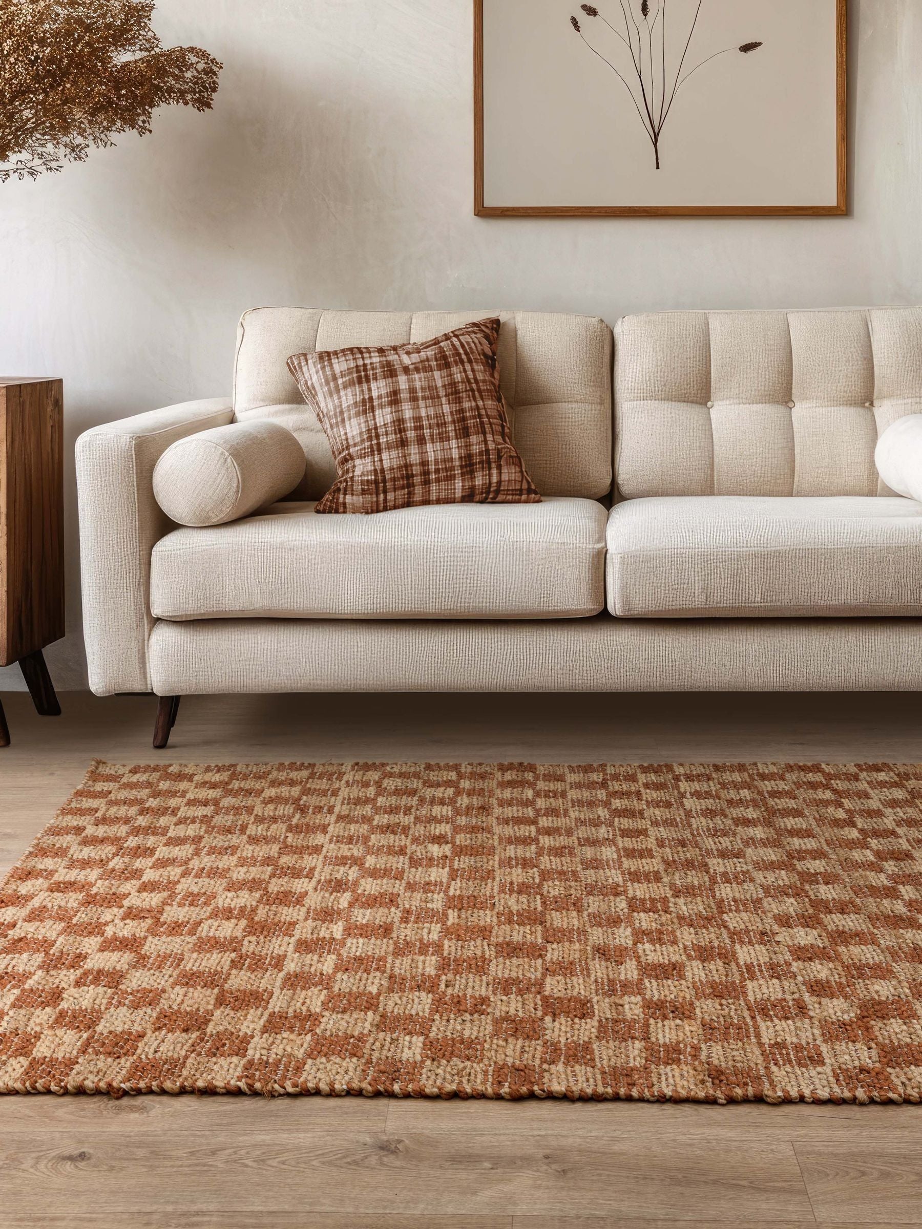 Asiatic Rugs Rust Naturi rug jute checkerboard pattern, UK version