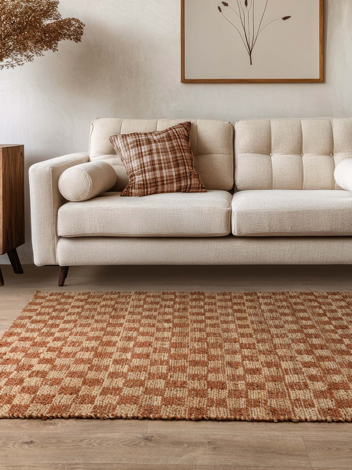 Asiatic Rugs Rust Naturi rug jute checkerboard pattern, UK version