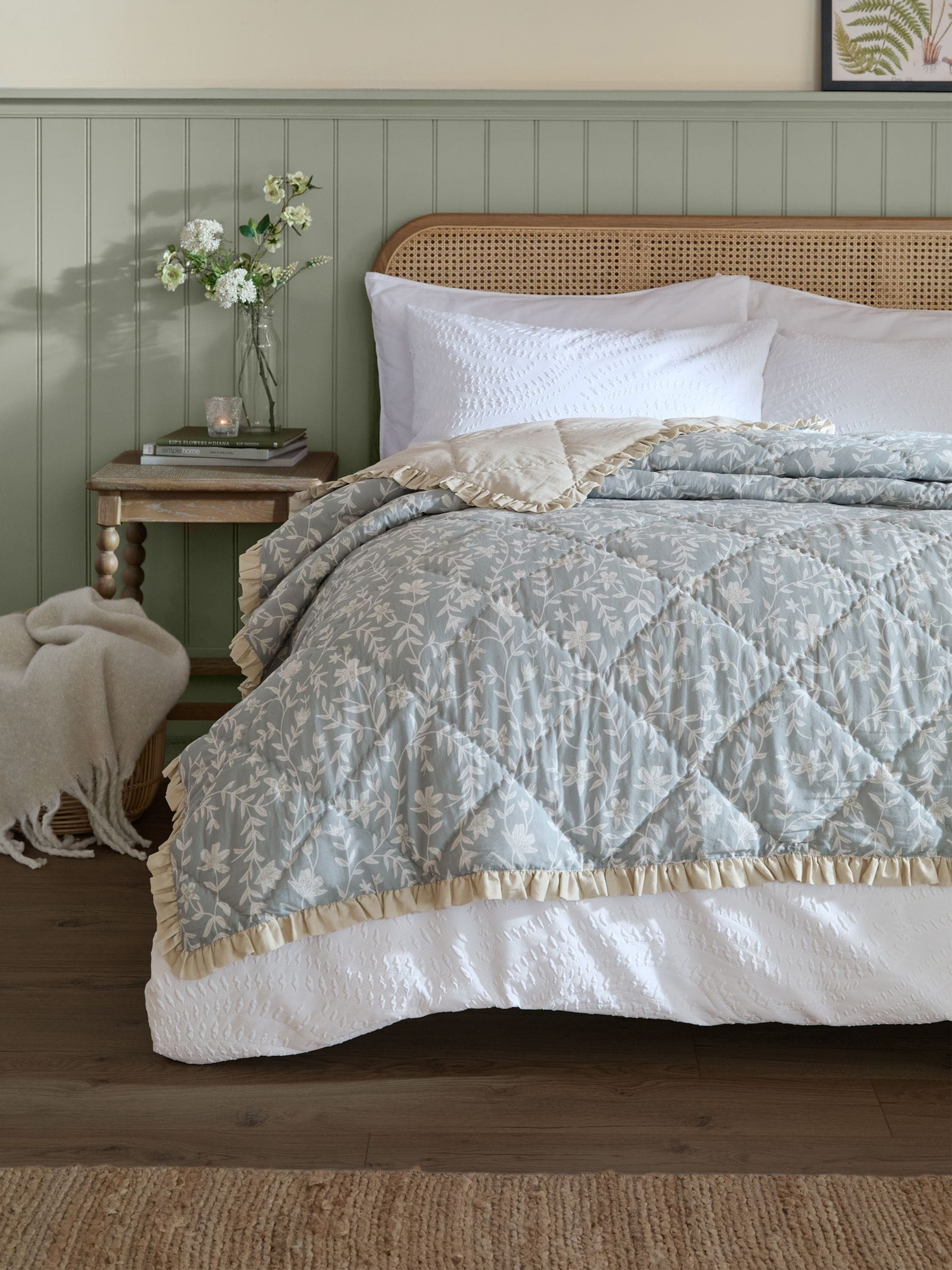 Wylder Amelia floral quilted frill bedspread, imported from the UK