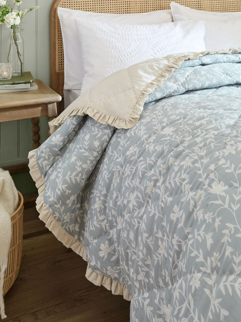 Wylder Amelia floral quilted frill bedspread, imported from the UK