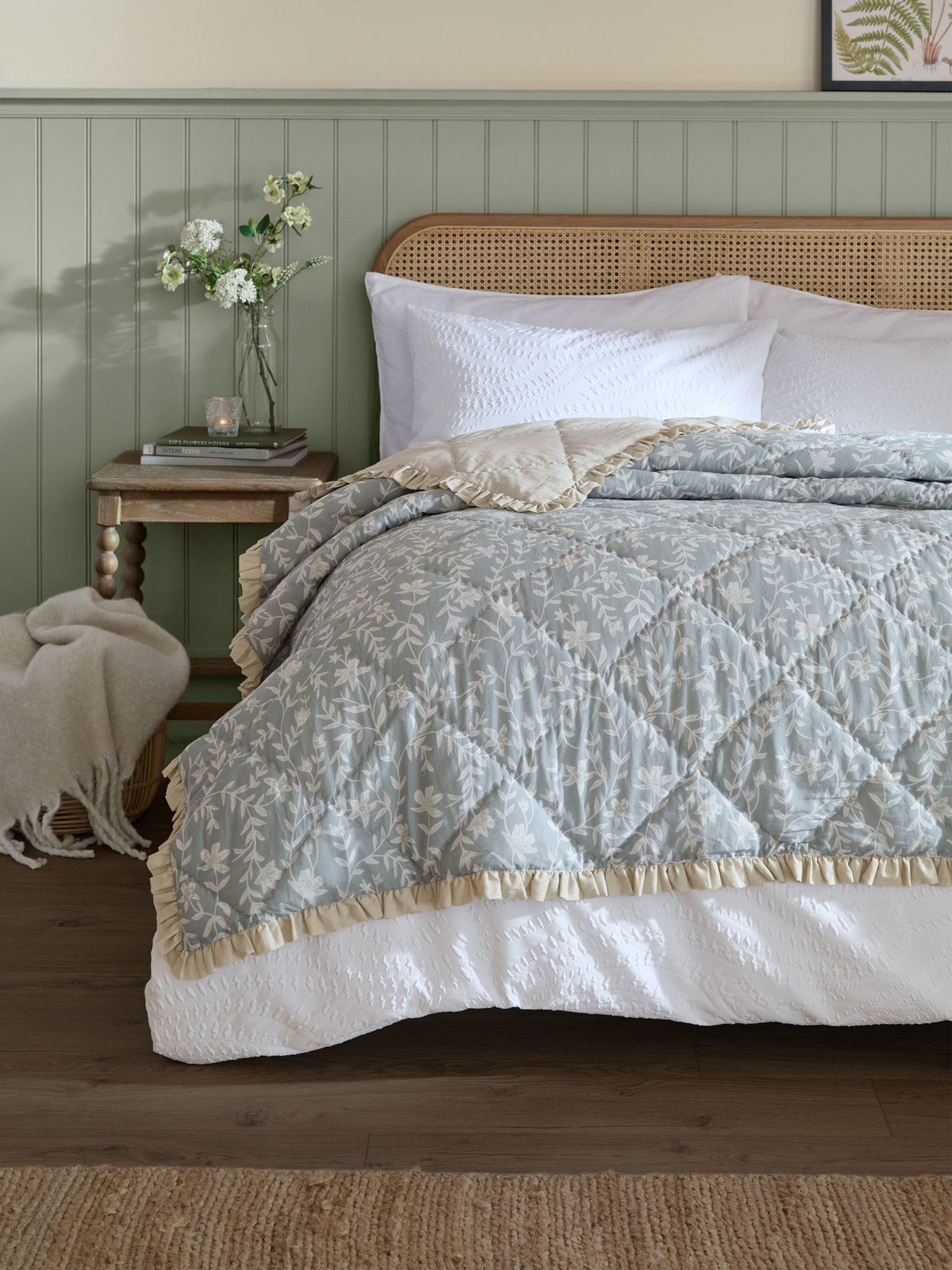 Wylder Amelia floral quilted frill bedspread, imported from the UK
