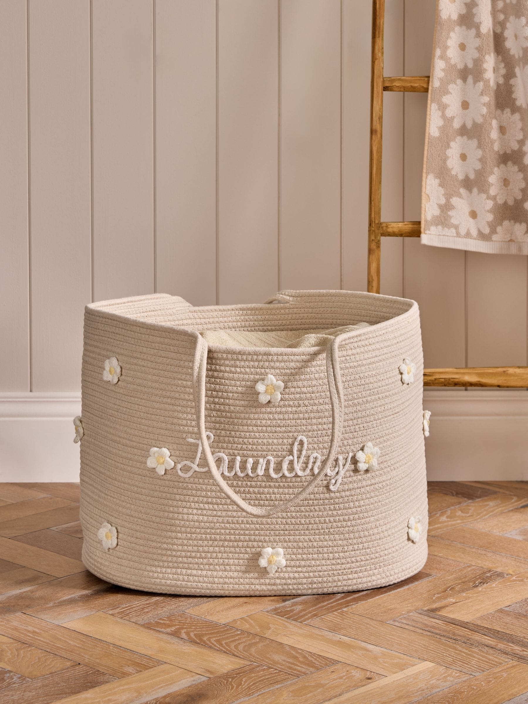 Natural Daisy Laundry Basket