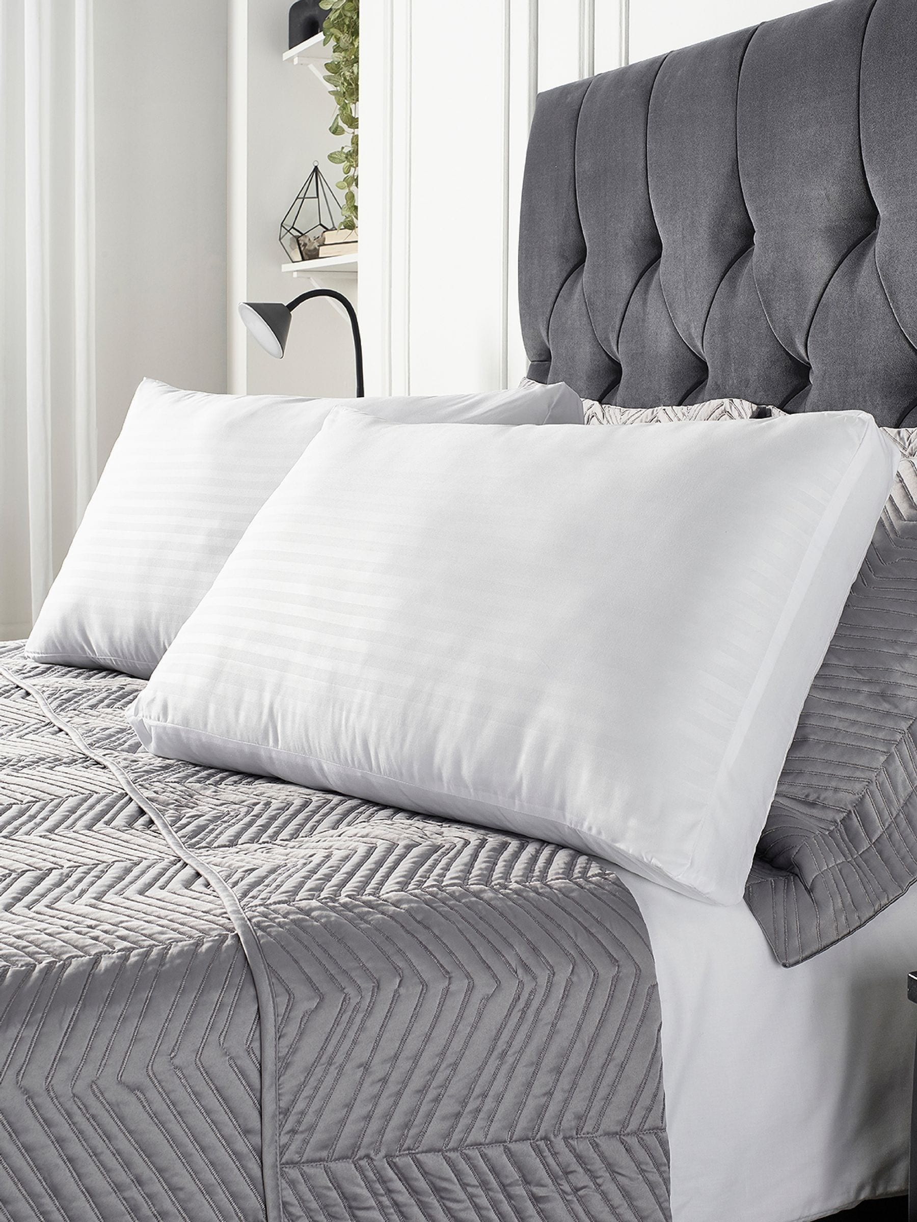 Downland Hotel Collection satin stripe side sleeper pillow 40x70cm, imported from the UK