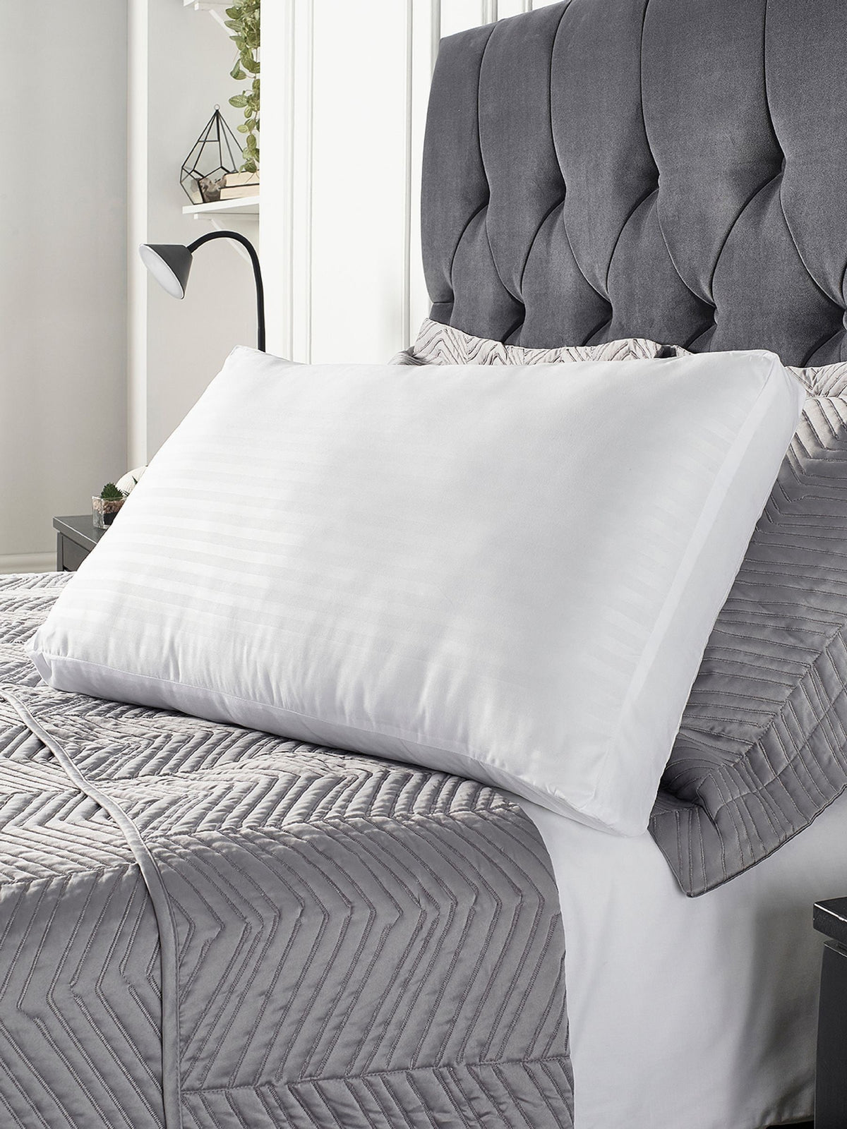 Downland Hotel Collection satin stripe side sleeper pillow 40x70cm, imported from the UK