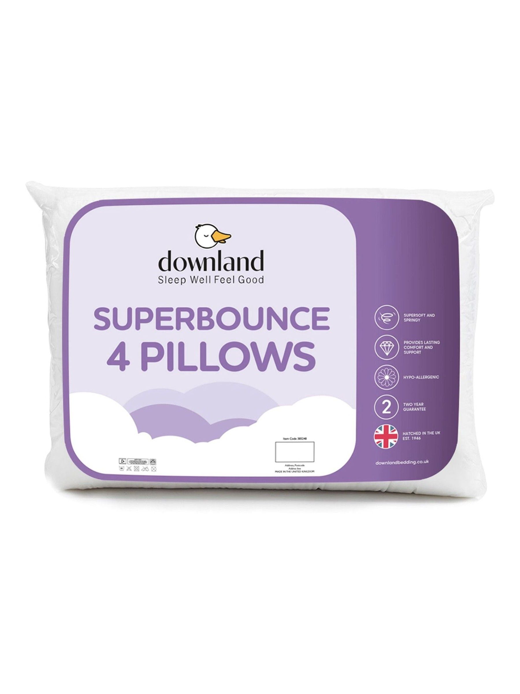 Downland Superbounce 4 Pack pillows 46x69cm (British brand)