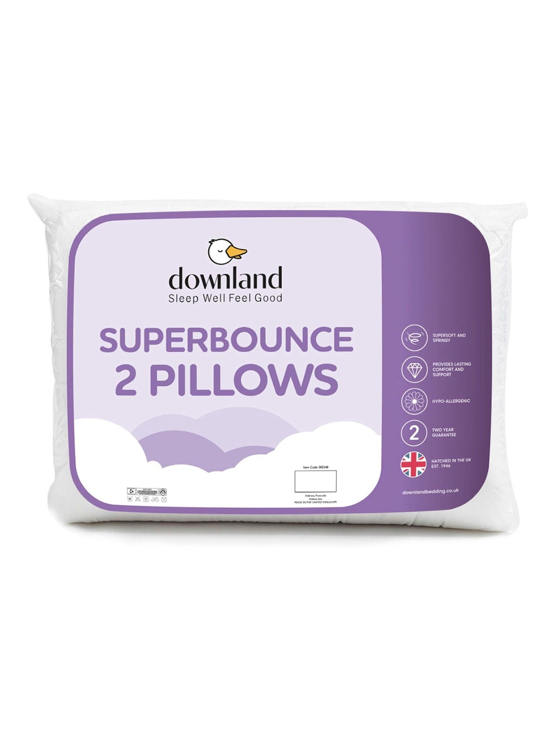 Downland Superbounce pillow pair 46x69cm, imported from the UK