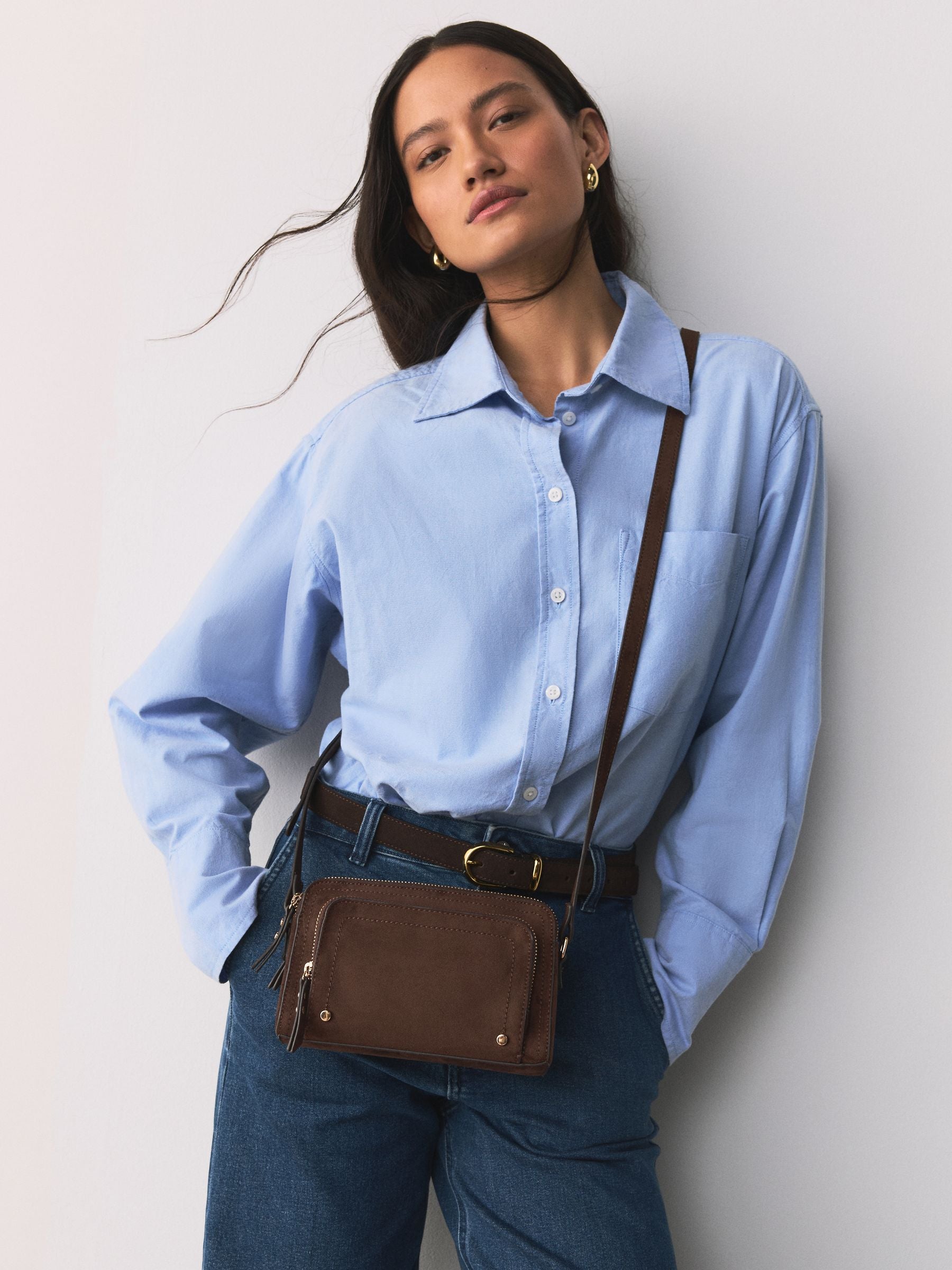 Black Double Zip Cross Body Bag