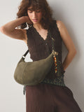Khaki Green Suede Charm Detail Sling Bag