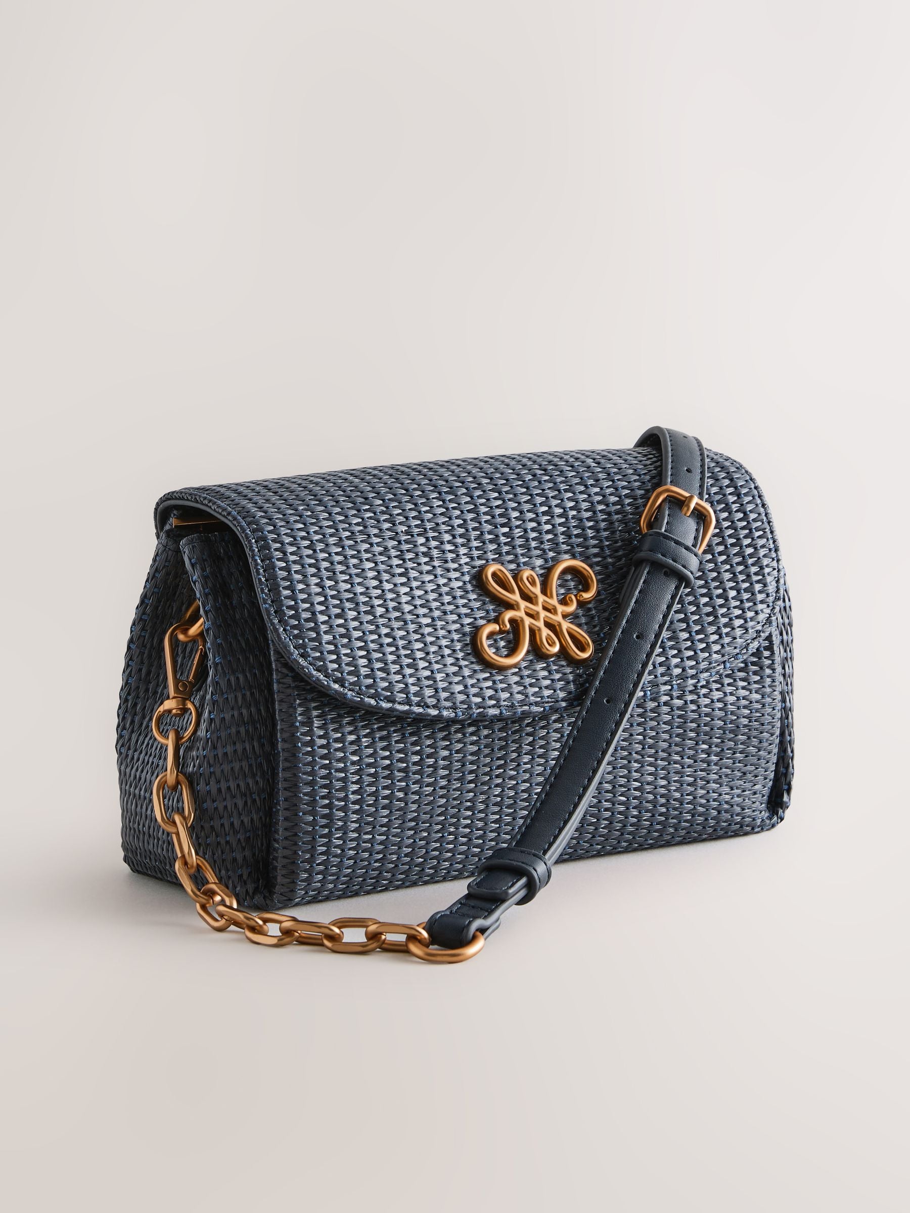 Natural Raffia Effect Cross-Body Bag