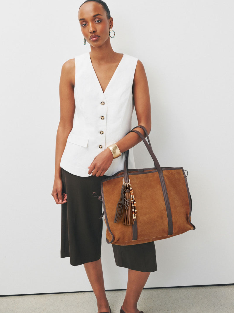 N.Premium oversized suede shoulder bag in tan brown, imported from the UK