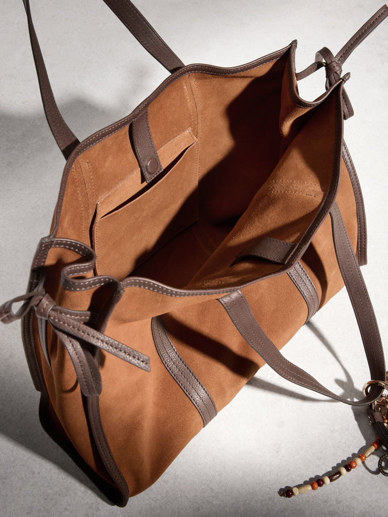 N.Premium oversized suede shoulder bag in tan brown, imported from the UK