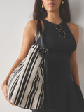 Black and white stripe drawstring shoulder bag, imported from the UK