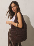 Chocolate Brown Raffia Effect Shoulder Bag