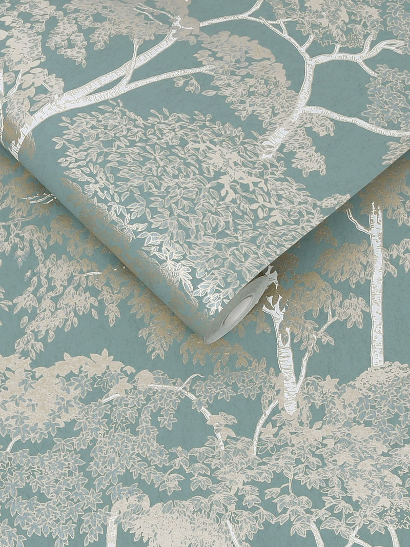 Graham & Brown Duck Egg Idyll Tree A4 Wallpaper Sample