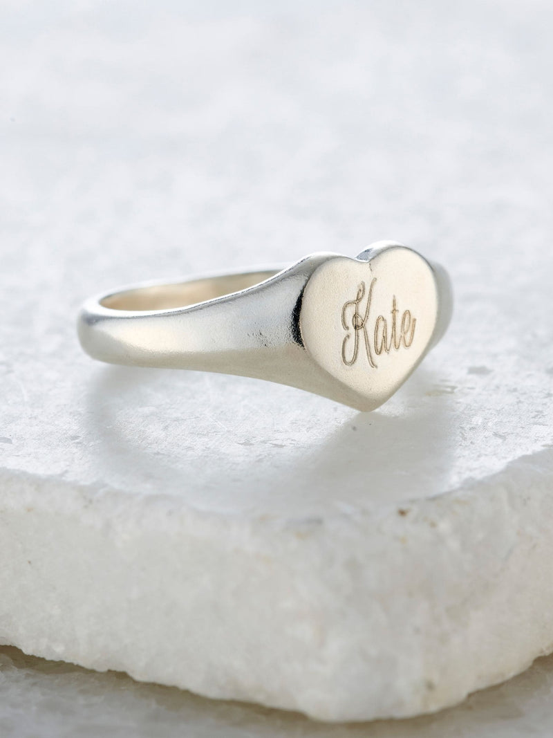 Posh Totty Designs engraved sterling silver heart signet ring - British product