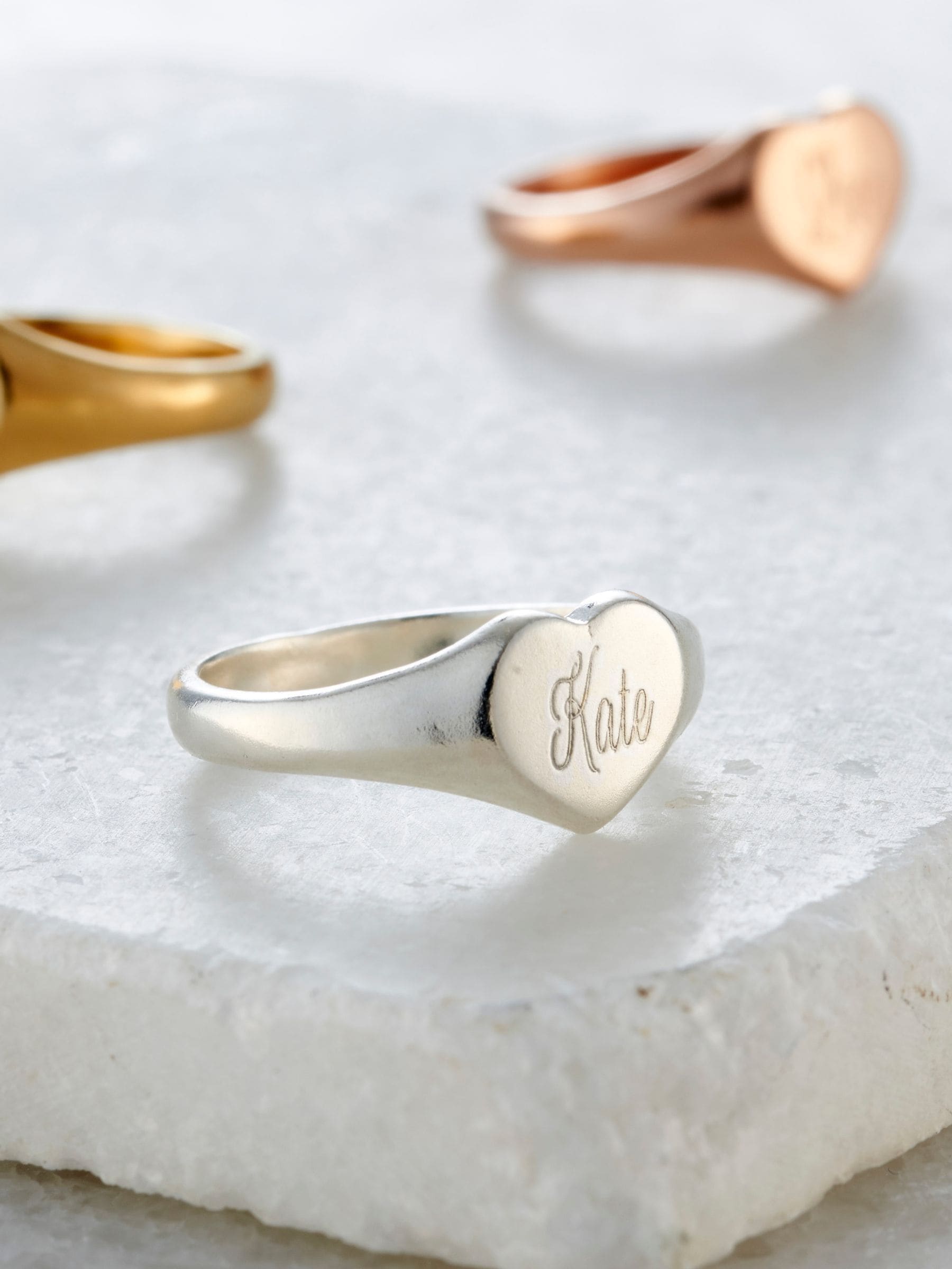 Posh Totty Designs engraved sterling silver heart signet ring - British product