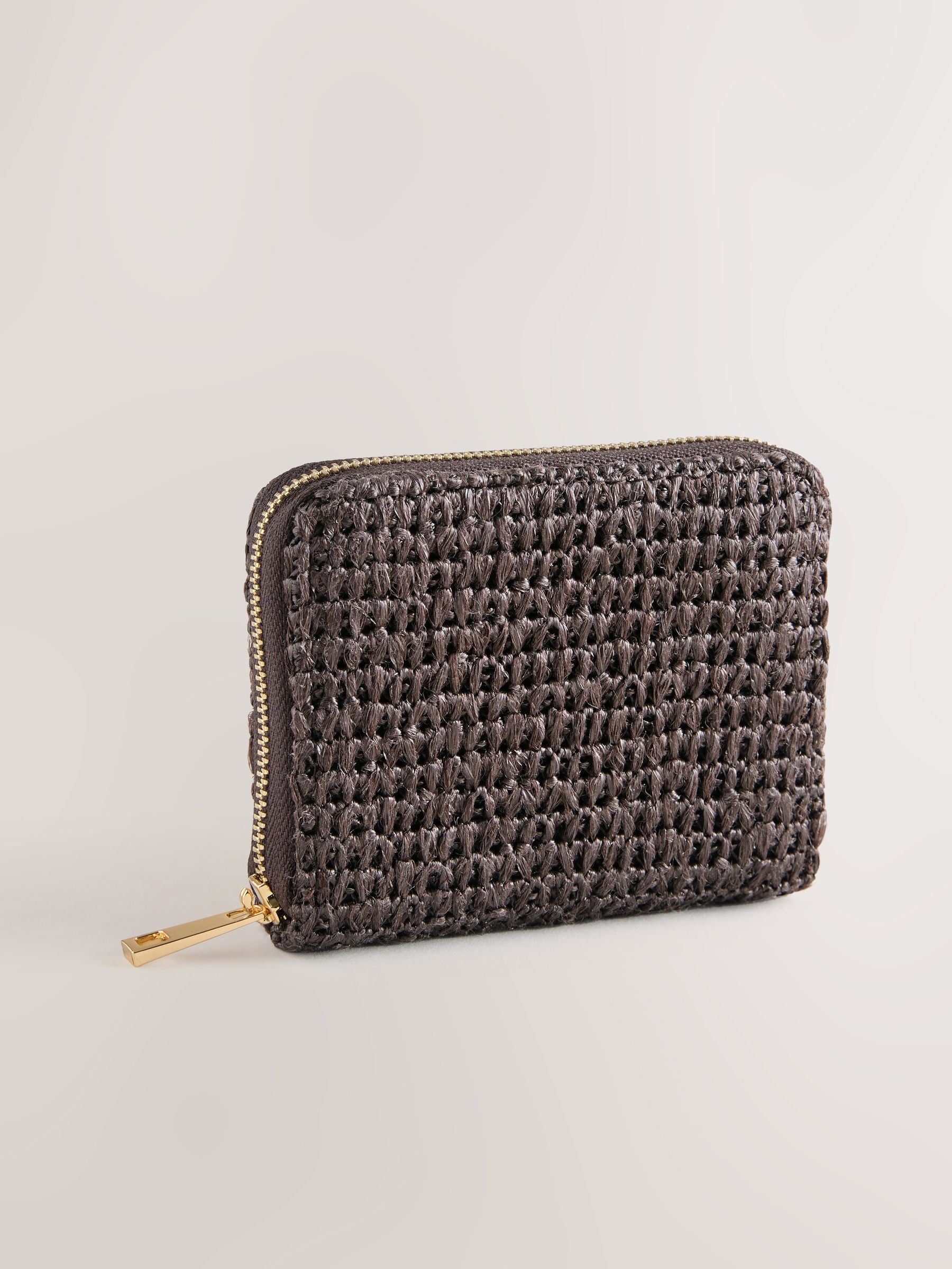 Chocolate brown raffia effect midi purse, imported from the UK