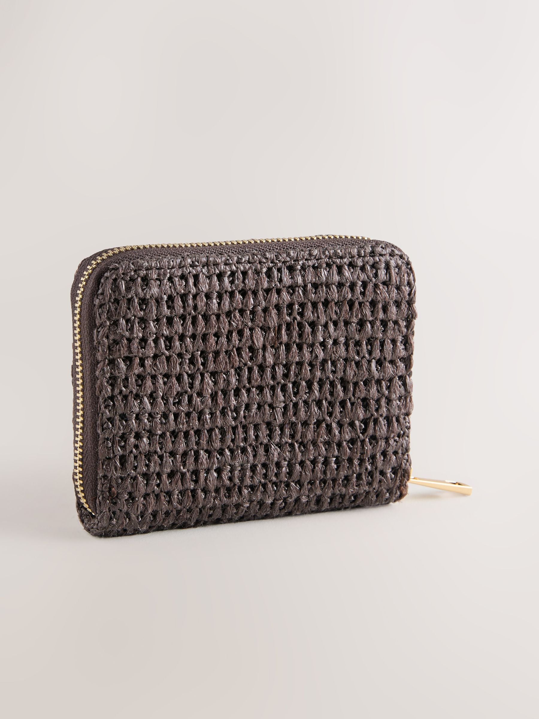 Chocolate brown raffia effect midi purse, imported from the UK