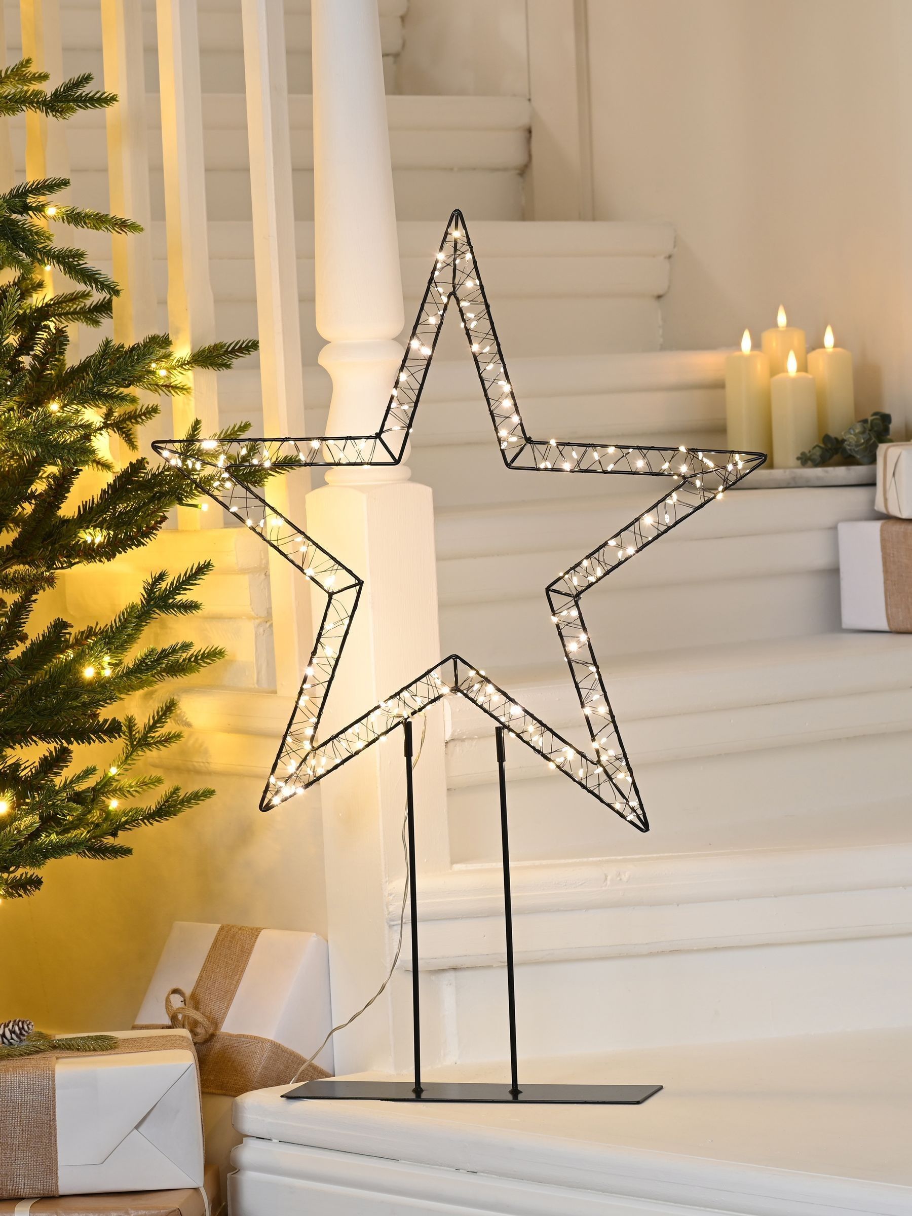 76cm Festive Twinkling Star with warm white LED lights - British product