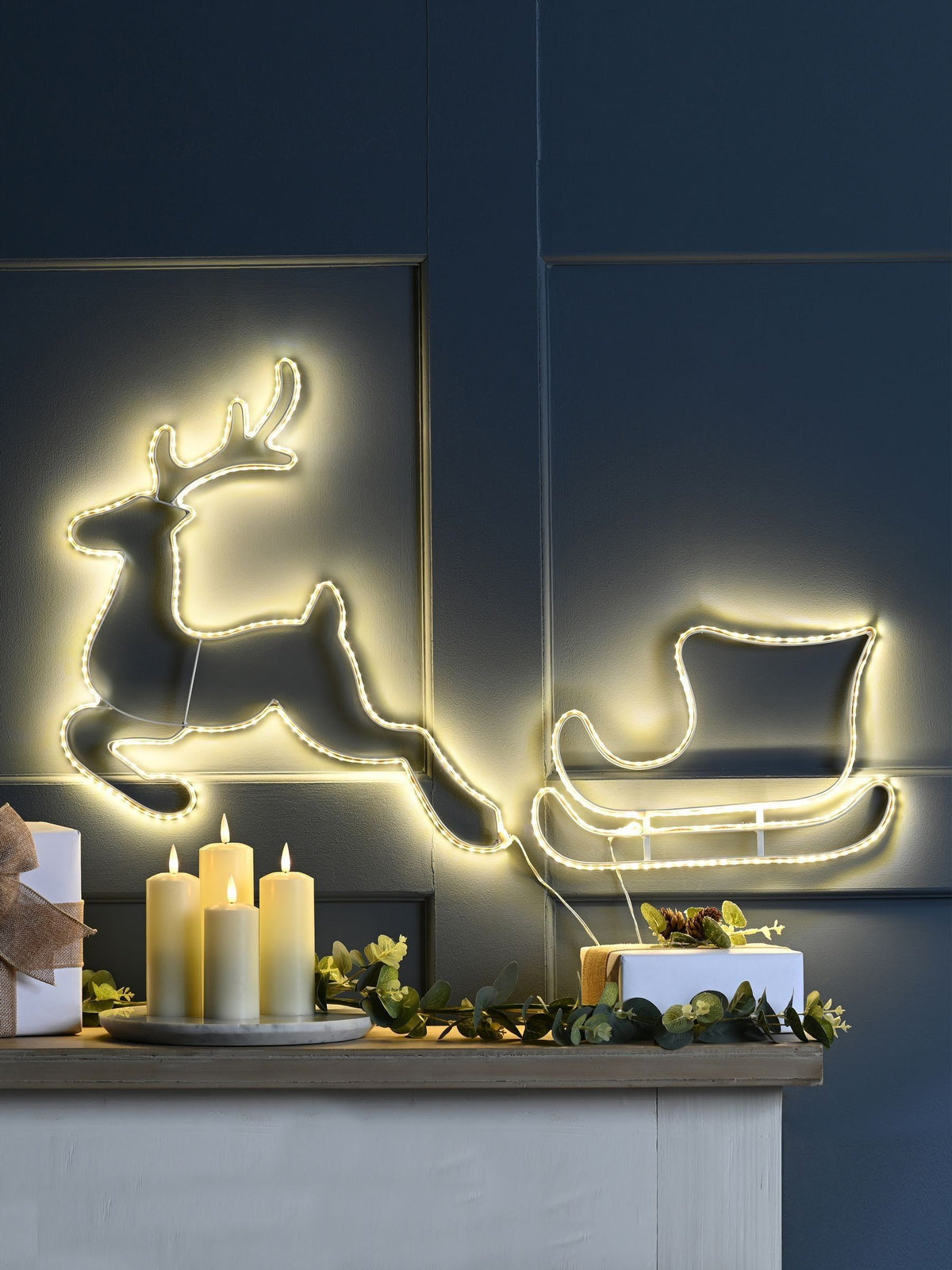 SMD hanging reindeer and sleigh silhouette 43cm tall, UK version