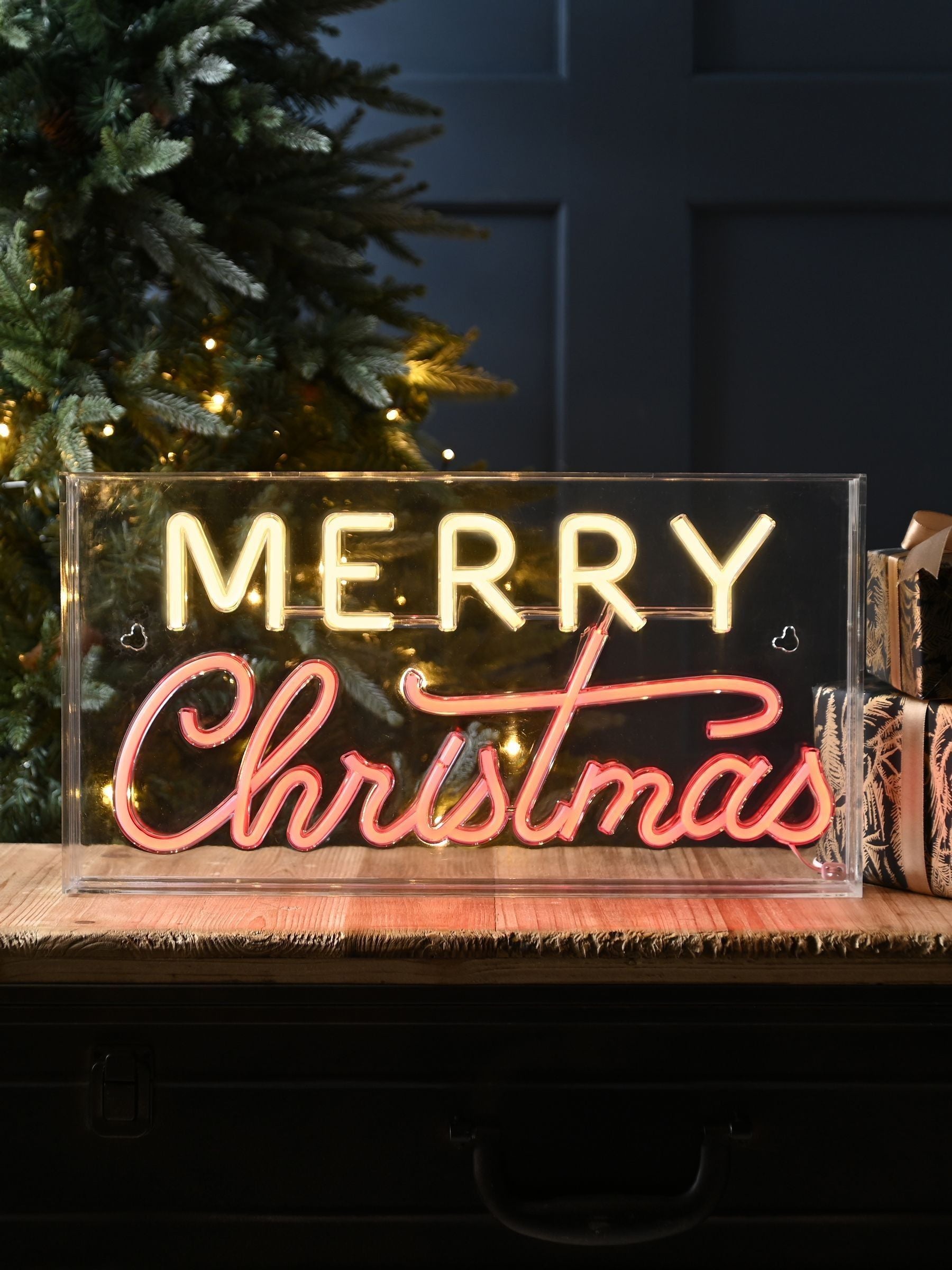 Neon Merry Christmas sign 43cm red and warm white (British brand)