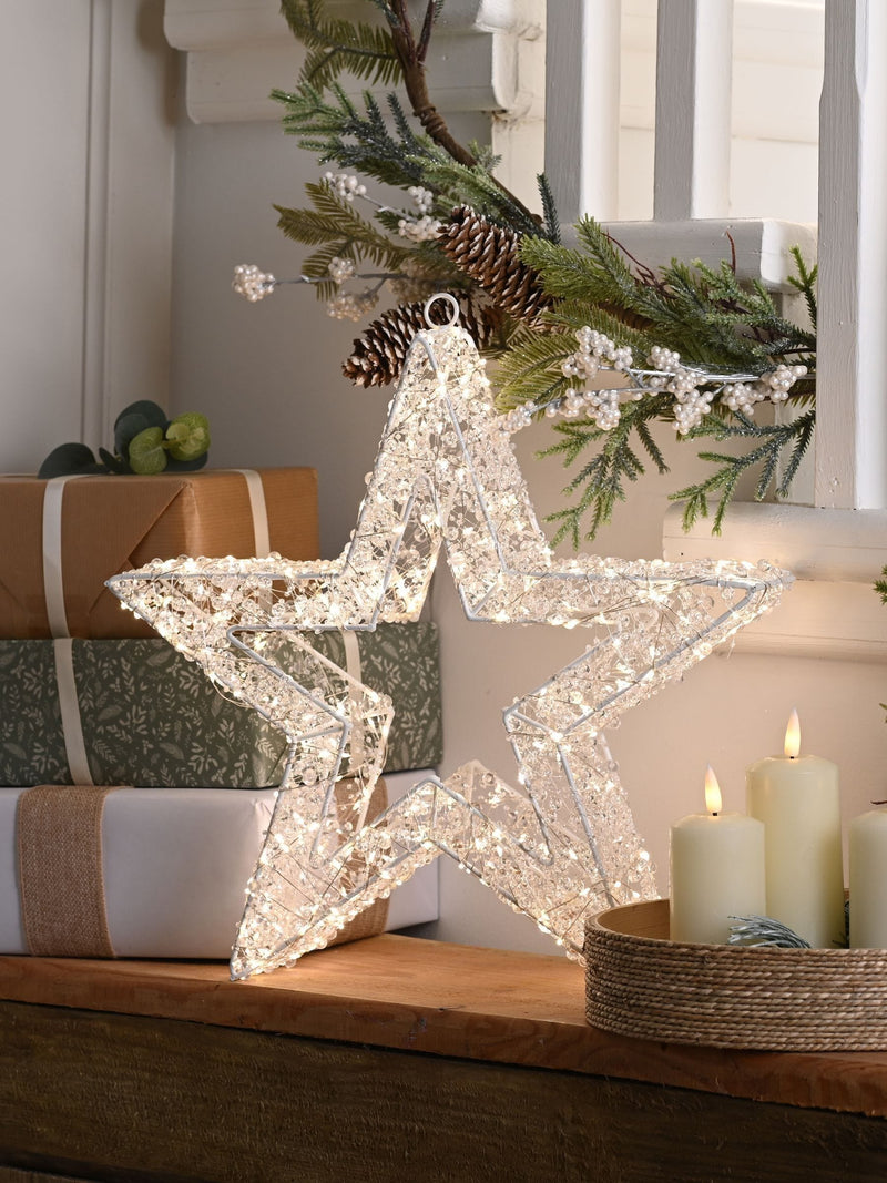 Festive pre lit LED Christmas star decoration 38cm (British brand)