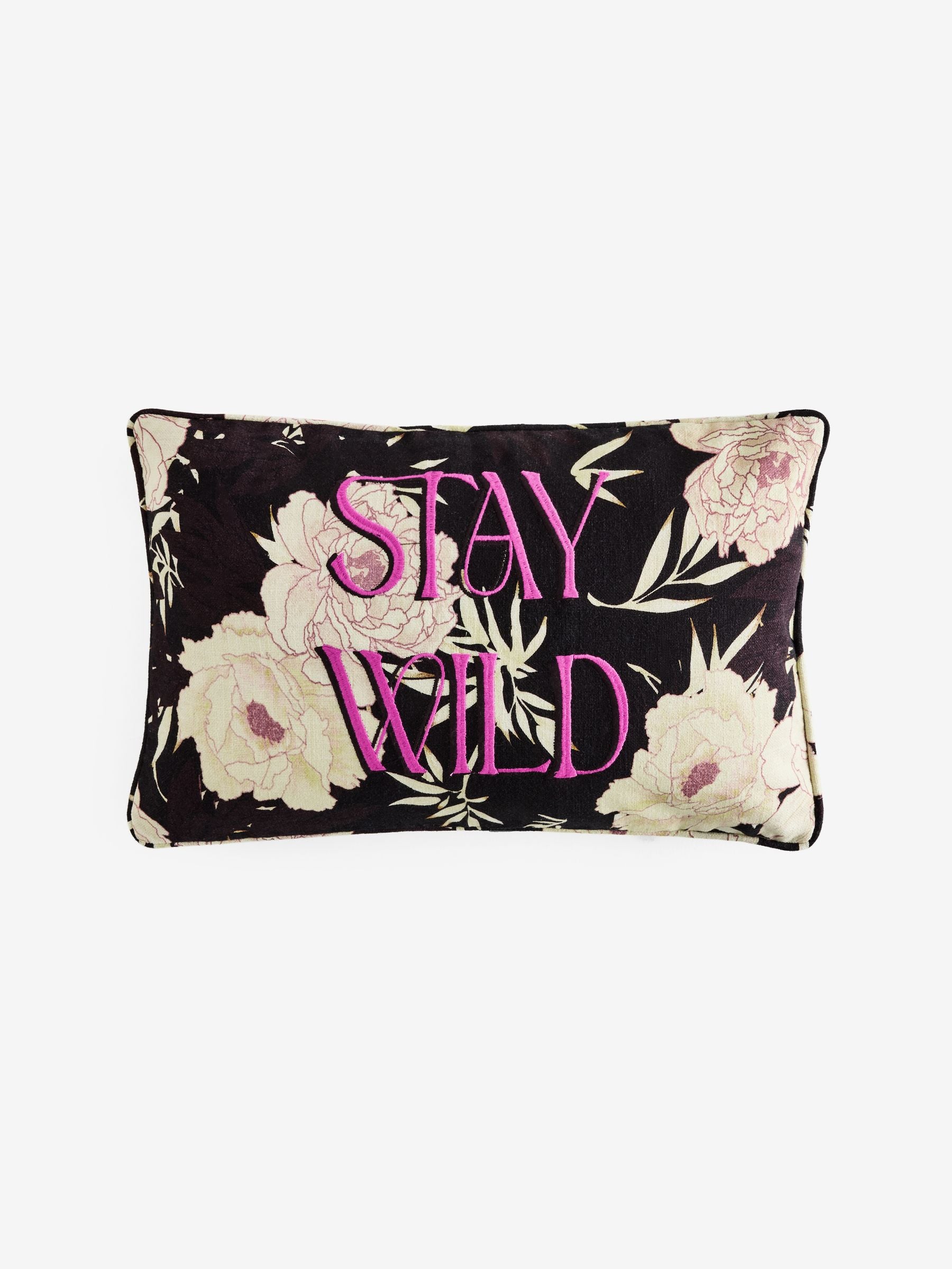Rockett St George pink embroidered slogan cushion 30x50cm - British product