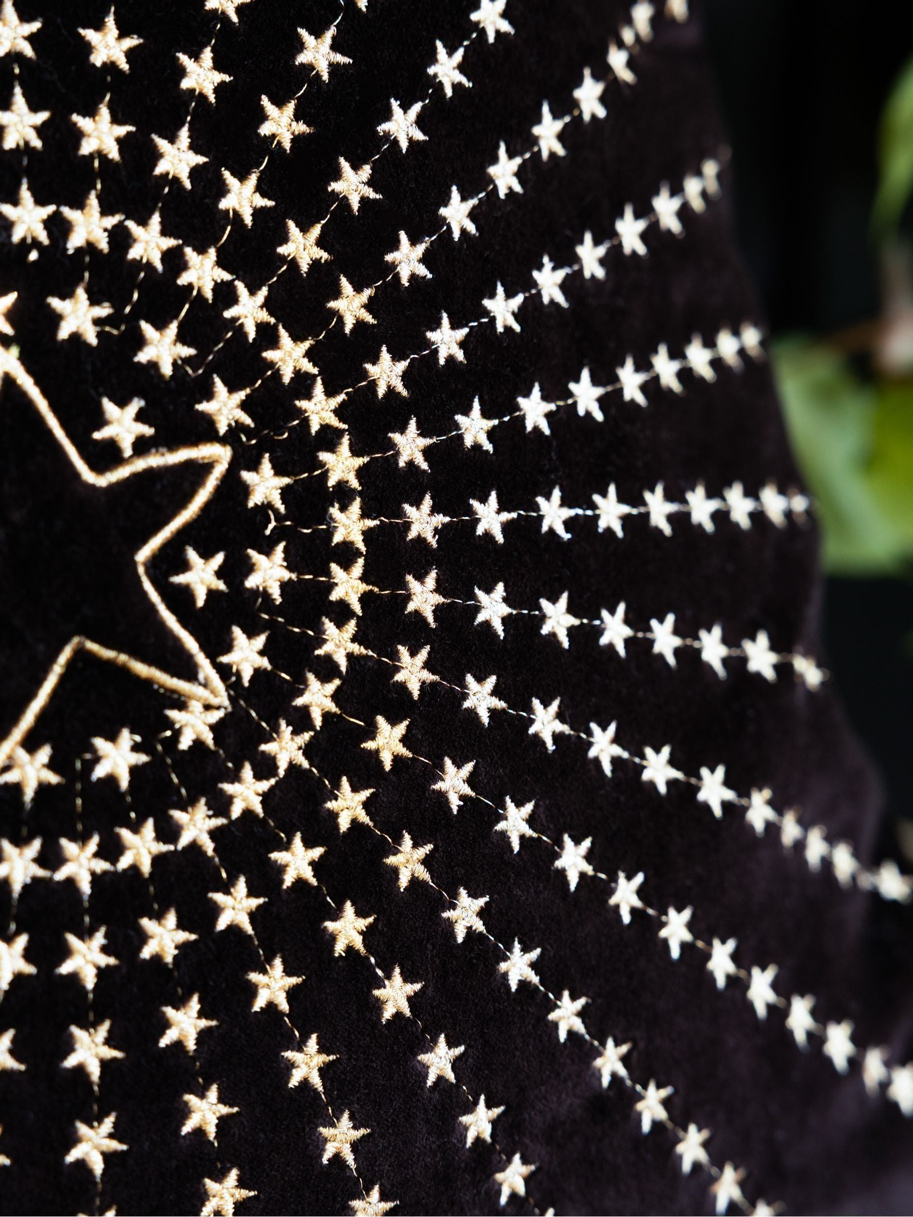 Rockett St George black embroidered starburst cotton velvet cushion 50cm, imported from the UK