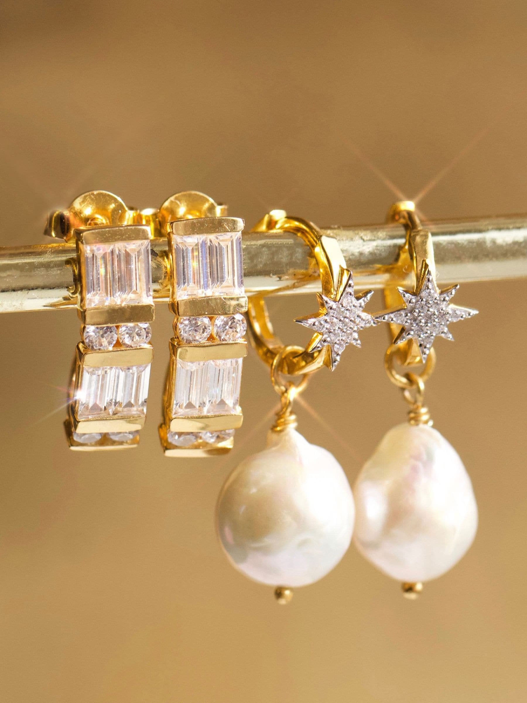 Carrie Elizabeth starburst baroque pearl drop earrings (British brand)
