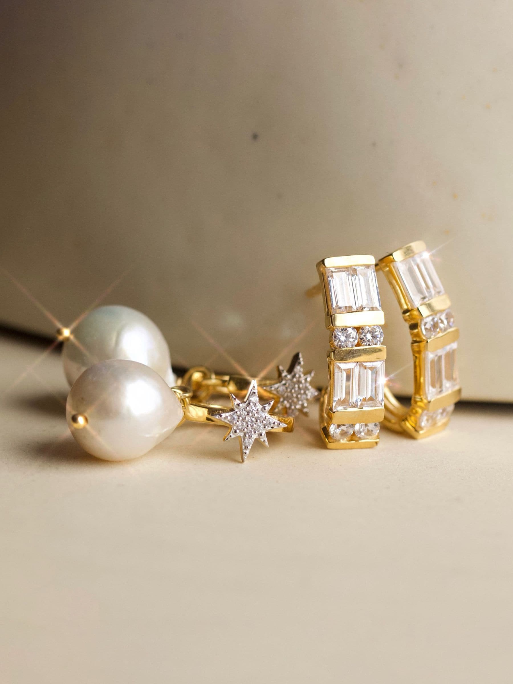 Carrie Elizabeth starburst baroque pearl drop earrings (British brand)