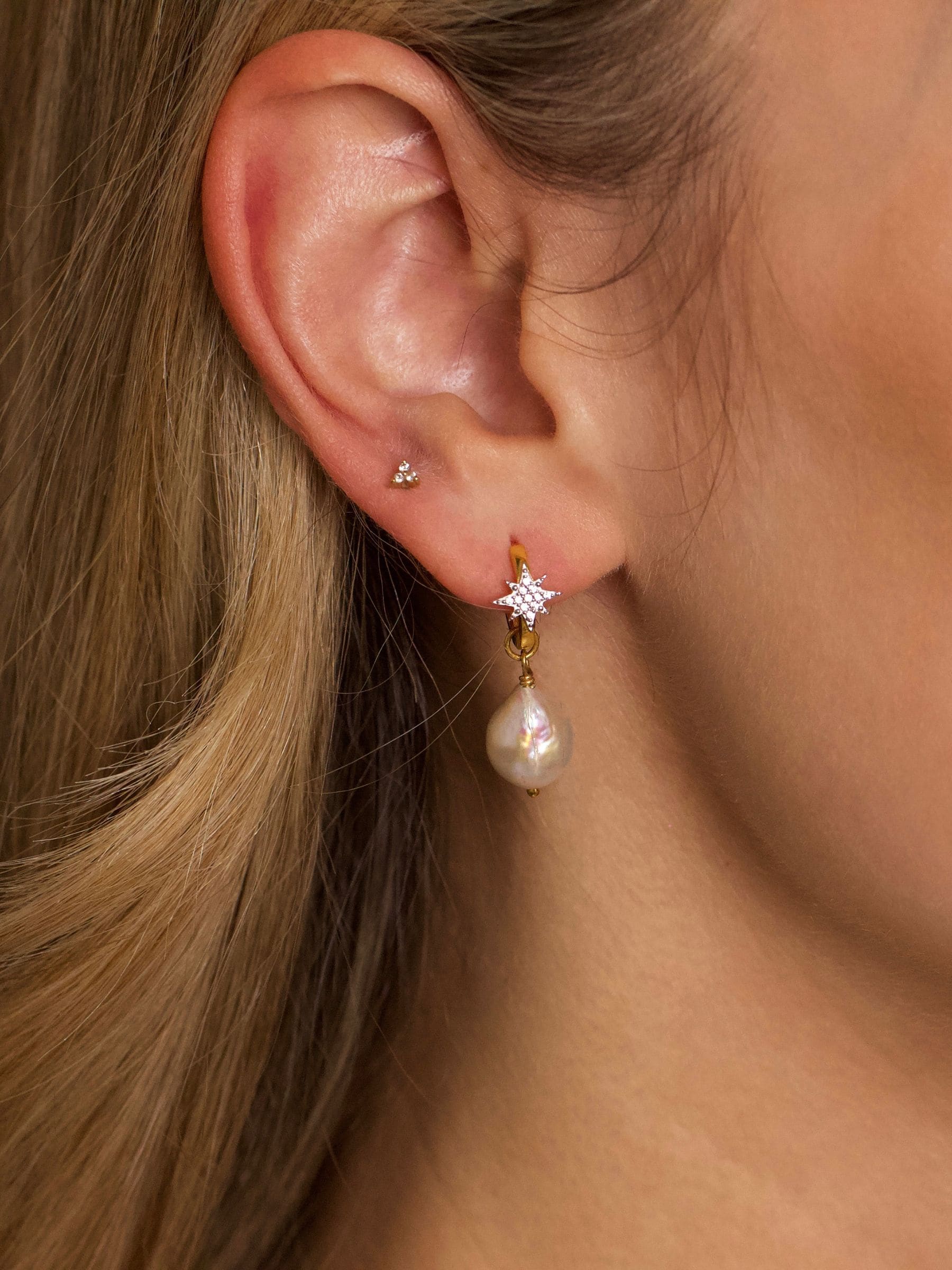 Carrie Elizabeth starburst baroque pearl drop earrings (British brand)