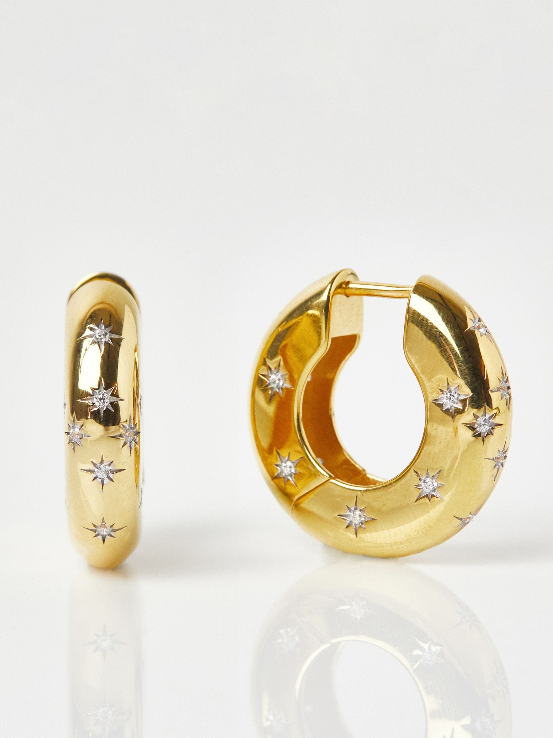 Carrie Elizabeth chunky star hoops gold tone cubic zirconia - British product