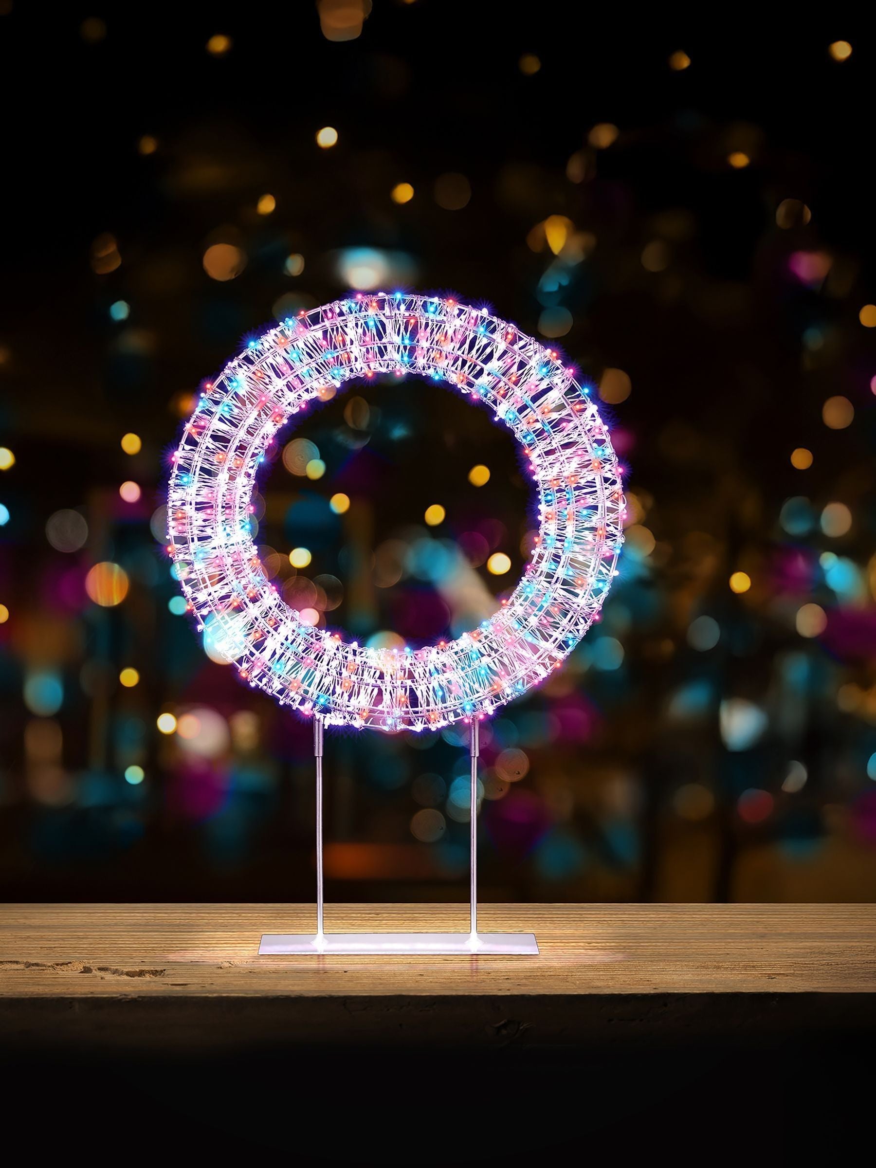 Premier Decorations 45cm white table top wreath rainbow LEDs, imported from the UK