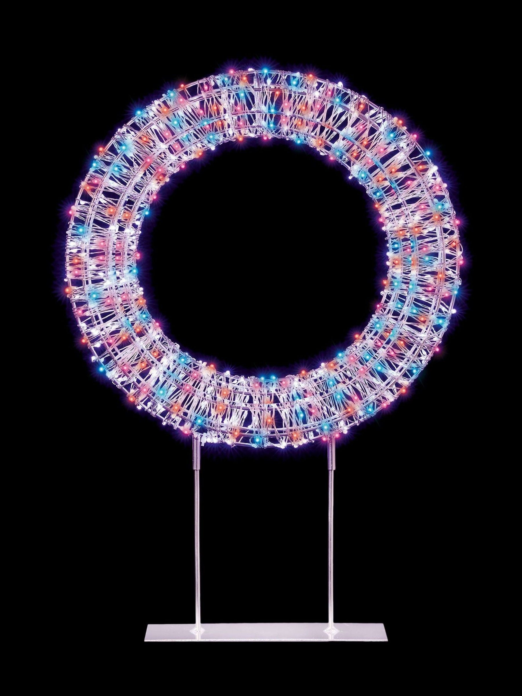 Premier Decorations 45cm white table top wreath rainbow LEDs, imported from the UK
