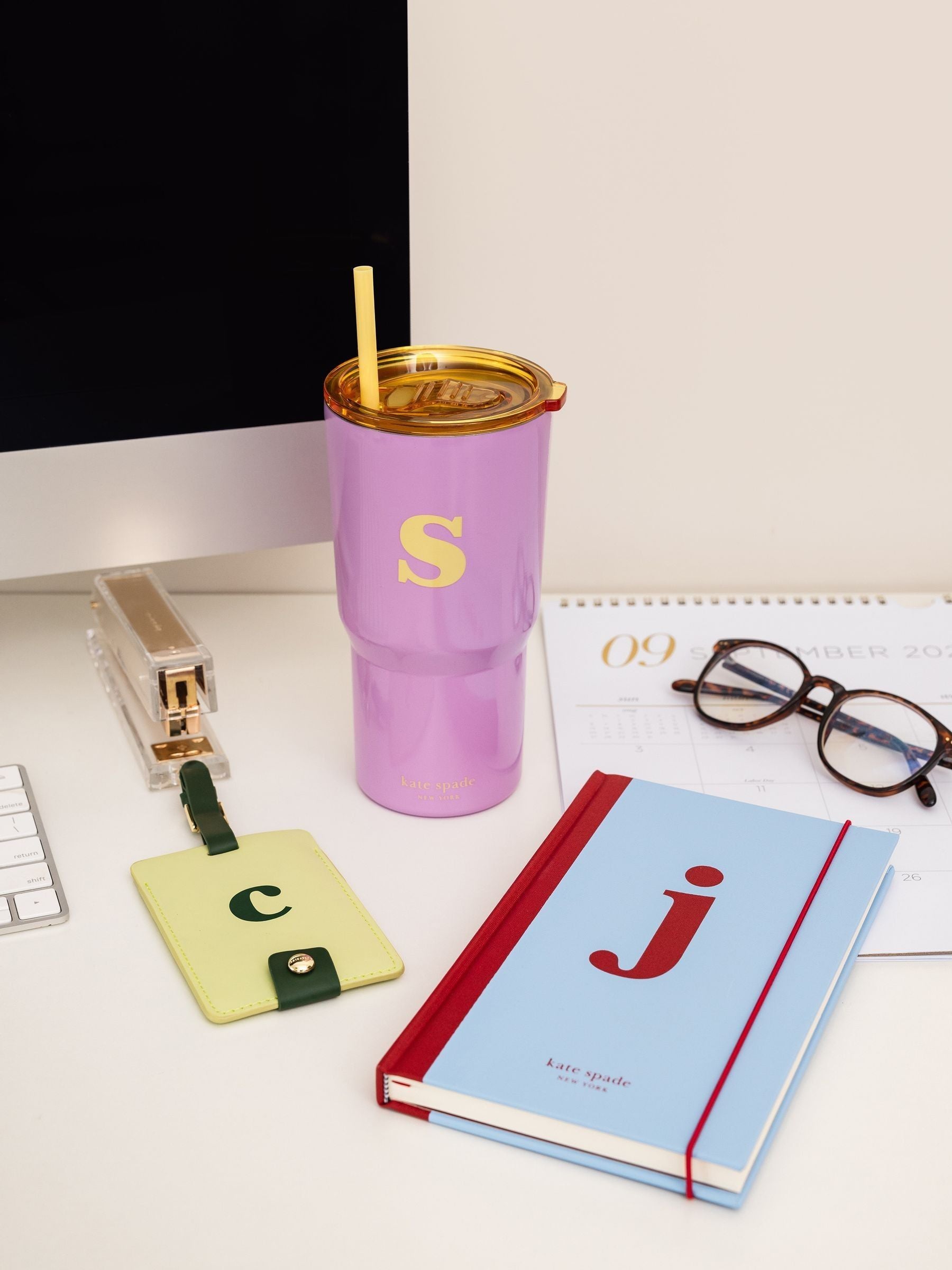 Kate Spade green monogrammed journal notebook with lined pages - British product