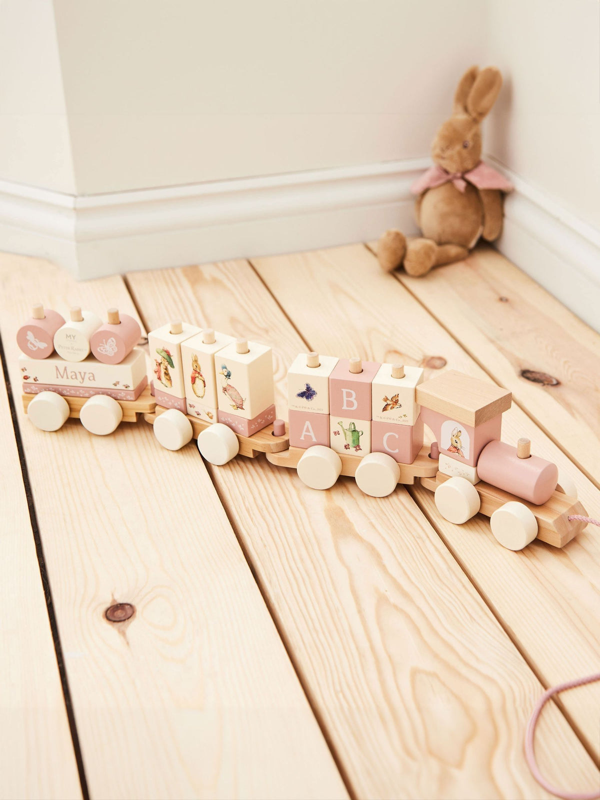 Personalised Flopsy Bunny pull-along train by My 1st Years, imported from the UK
