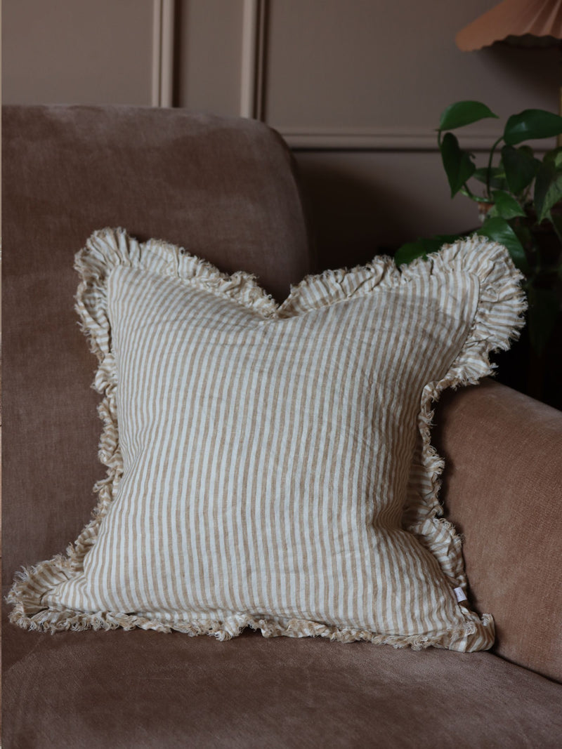 Ellenvale Interiors Brown Hallie Stripe Ruffle 45 x 45cm Cushion Cover