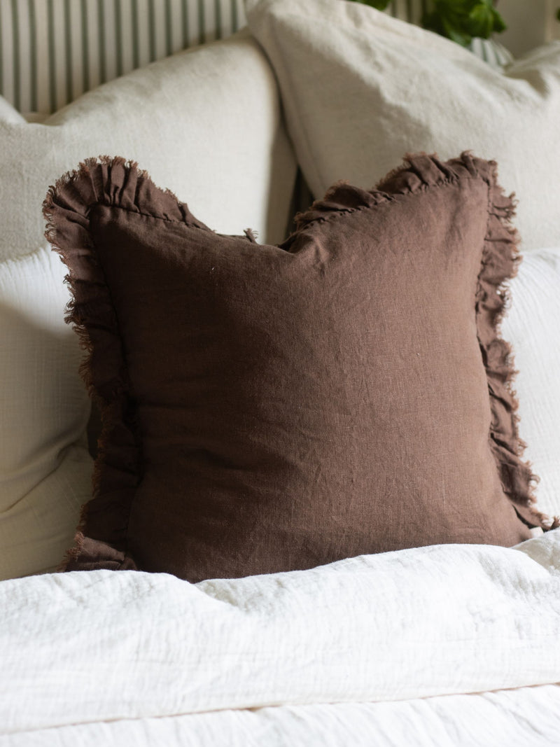 Ellenvale Interiors Dark Brown Hallie Ruffle 45 x 45cm Cushion Cover