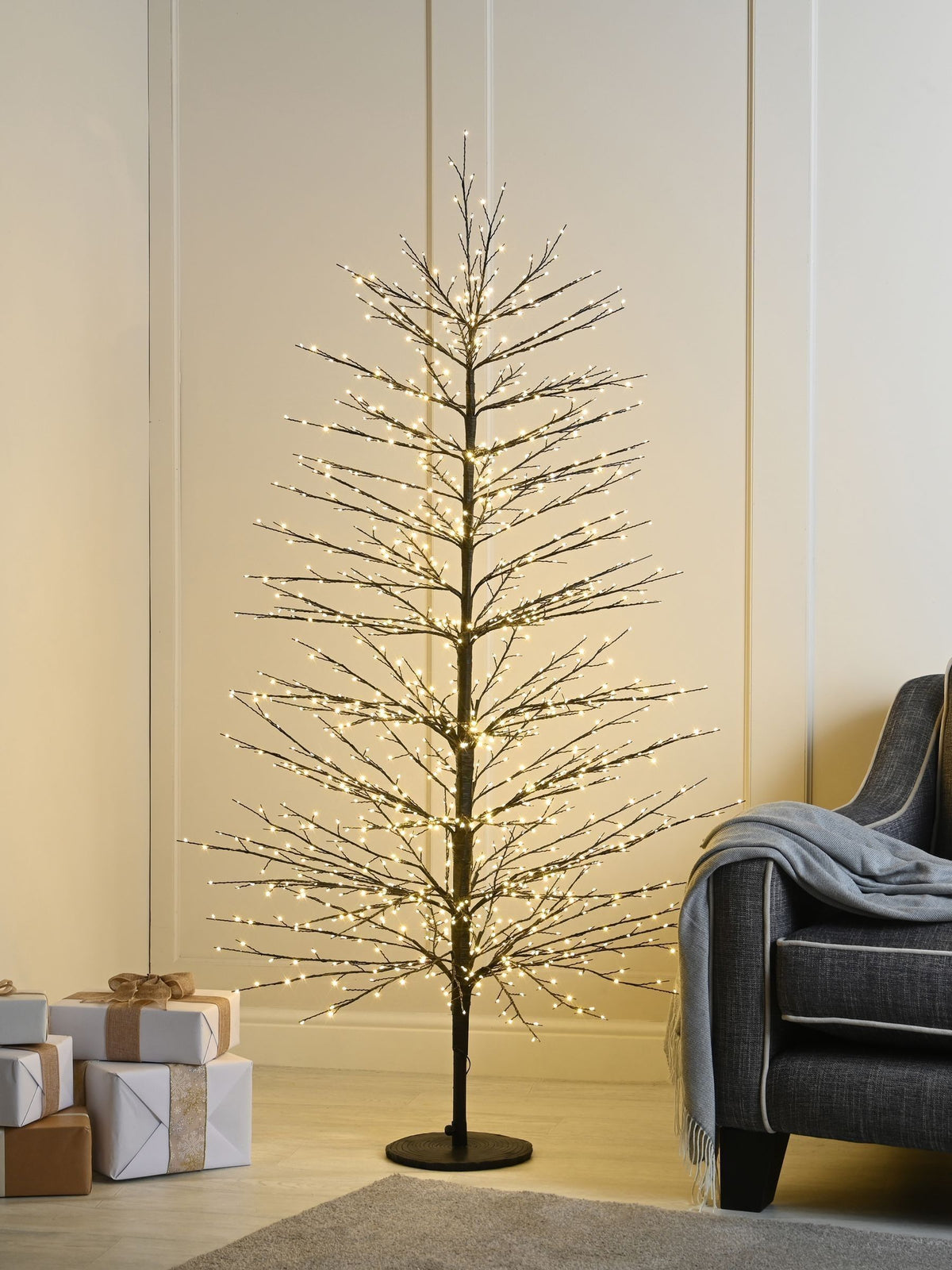 Black pre-lit twig Christmas tree with microdot LEDs - British product